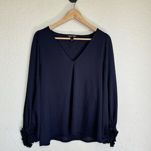 Banana Republic Blouse Women M Blue Crepe Ballon Sleeve V Neck Peasant Romantic